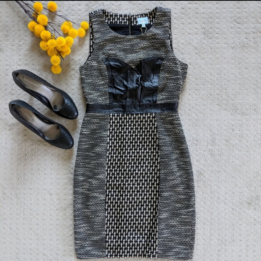 Tracy Reese New York Leather & Tweed Bodice Dress - Picture 1 of 8